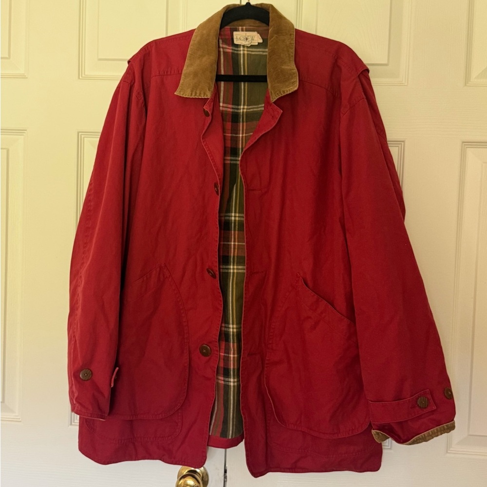Vintage J. Crew Scarlet Barn Coat Jacket with brown corduroy Collar